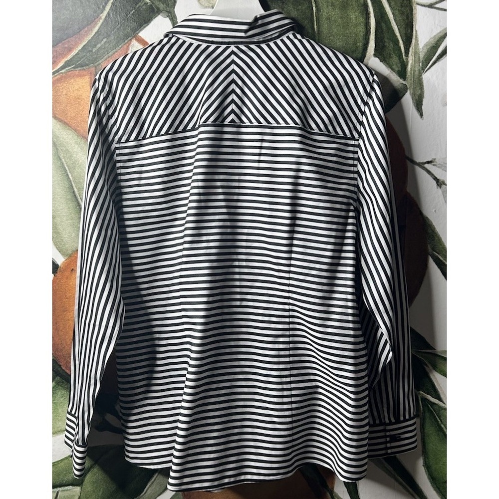 Chicos Size 2 US Large No Iron Striped Black & White Button Down Shirt Cotton - Picture 5 of 5